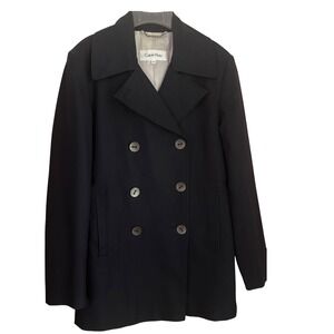 Calvin Klein Navy Double Breasted cotton lined Jacket Blazer Coat XS Women's EUC